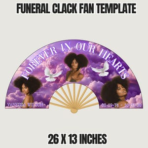 Purple Funeral Clack Fan Template Canva | Memorial Fan with Photo | In Loving Memory Keepsake Printable for Funeral