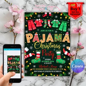 Invitation Template, Instant Download,holiday pajama party,holiday party invite,christmas invitation,pajama invitation,pajamas party,pajama party,christmas pajamas,Pajama Party Invite,Christmas Party,Holiday Party Invite,Christmas Dinner,Holiday Pajamas with sharp focus in colorful style,Christmas Pajama Party Invitation, Pajama Invitation, Christmas Party Invitation, Holiday Party Invite, Xmas Party, Editable Canva Template Christmas Pajama Invitations, Pajama Invitation, Christmas Party