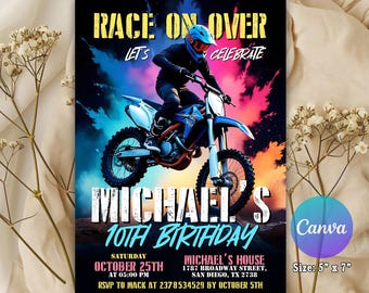 Motocross Birthday Invitation,Dirt Bike Birthday Party,Motocross Adventure Invite,Motorbike Party,Instant Download,Editable,Canva Template