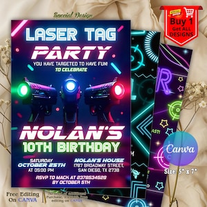 Editable Laser Tag Birthday Invitation, Laser Tag Party Invite Template, Neon Glow Birthday Invitation, Neon LaserTAG Party Invitation