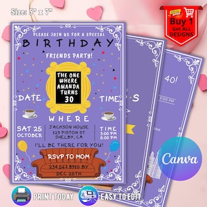 Modèle CANVA modifiable de faire-part d'anniversaire d'amis, celui où faire-part d'anniversaire d'amis, thème d'amis, violet