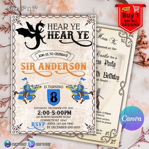 Knight Birthday Invitation Dragon Invitation Knight Party, Medieval Birthday Invite Knight Birthday Invite, Dragon Party Medieval Party