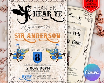 Knight Birthday Invitation Dragon Invitation Knight Party, Medieval Birthday Invite Knight Birthday Invite, Dragon Party Medieval Party