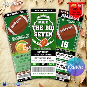 Editable Football Ticket Invitation, Football Birthday Invitation, Sports Ticket Style Party Invite, Football Theme Party Invite, CANVA