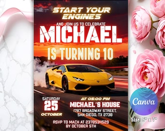 Editable Super Car, Super Car Invitation, Sport Car Inivtation, Race Car Invitation, Super Car Birthday, Sport Car Birthday, Race Car CANVA