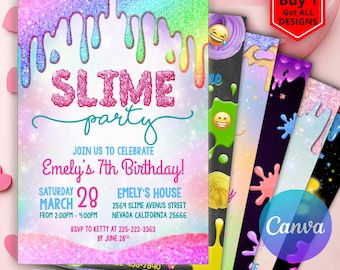 Slime Birthday Invitation, EDITABLE Neon Glow Slime Party Invite Template, Girl Birthday Party, Glitter Slime Time, Slime Invitation