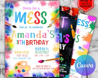Editable Art Birthday Party Invitation, Art in Party Birthday Party Invite, Art Painting Artist Birthday Mobile Invitation, Painting
