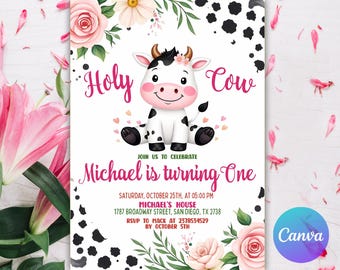 Holy Cow Birthday Invitation, Holy Cow Birthday Invitation Template, Holy Cow invitation, Cow Invitation, Digital Art, Birthday Invitation