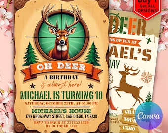 Hunting Birthday Party Invitation, Hunting Invitation, Birthday Invitation, Deer Invitation, Deer Theme Invitation, Hunting Invite CANVA