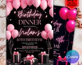 Pink Birthday Dinner Digital Invite, Birthday Dinner Invite, Digital Birthday Dinner, Dinner Party Invite, Instant Download, Pink Balloon