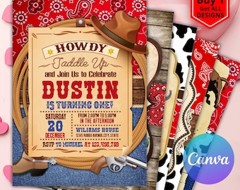 Editable Cowboy Birthday Invitation template, Wild West Birthday Invitation, First Rodeo Invitation, Cowboy Invitation