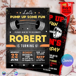 Fitness Birthday Invitation: Editable Gym Party Canva Template (5x7, Digital Download)