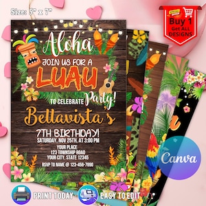Faire-part d'anniversaire Luau, Faire-part fête Luau, Faire-part Luau modifiable, Faire-part Luau, Faire-part d'anniversaire hawaïen, Faire-part hawaïen