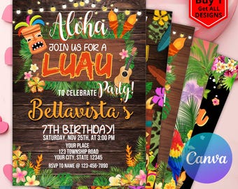 Luau Birthday Invitation, Luau Party Invitation, Editable Luau Invitation, Luau Invitation, Hawaiian Birthday Invitation Hawaiian Invitation