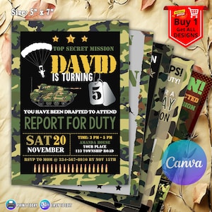Invitation d'anniversaire modifiable de l'armée, invitation de fête militaire, invitation d'anniversaire de soldat, invitation militaire de l'armée, téléchargement immédiat