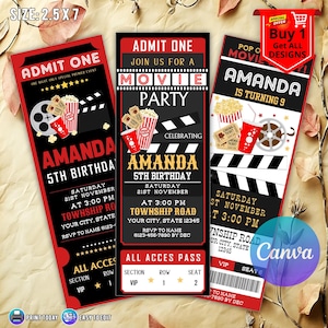 Editable Movie Ticket Invitation, Movie Party Birthday Invitation, Movie Night Invite, Cinema Birthday Invite, Movie Ticket Birthday Invite
