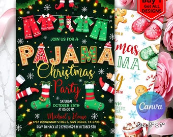 Christmas Pajama Party Invitation, Pajama Invitation, Christmas Party Invitation, Holiday Party Invite, Xmas Party, Editable Canva Template