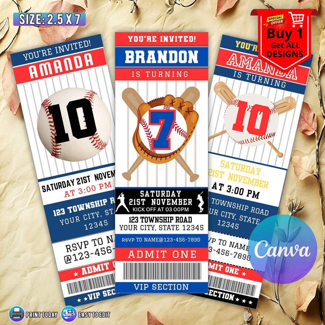 Baseball Ticket Birthday Invitation, Sports Party Invite, Boy or Girl ...