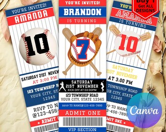 Baseball Ticket Geburtstagseinladung, Sportparty einladen, Junge oder Mädchen, Sportgeburtstag einladen, Baseball Digital bearbeitbar druckbar