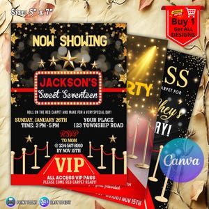 Red Carpet Invite, Movie Red Carpet Birthday Invitation, Movie Invitation, Hollywood Theme Invite, Hollywood Party Invite, Red Carpet
