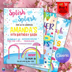 Splash Pad Party Invitation, Editable Splash Invitation, Water Park Party Invitation, Waterpark Invite, Splash Pad Invitation
