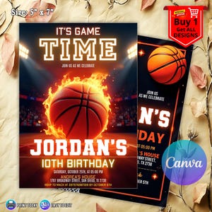 Faire-part d'anniversaire de basket-ball, carte d'anniversaire de basket-ball, fête d'anniversaire de basket-ball, invitation d'anniversaire de basket-ball, invitation de fête de basket-ball