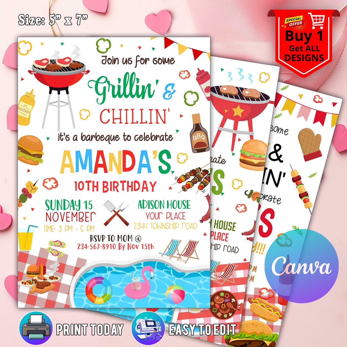 Editable Pool Party and BBQ Invitation, Summer Party Invite, Pool Party ...
