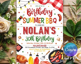 Summer BBQ Party Flyer Editable Template, DIY cookout Invitation, Summer bbq Invitation, Summer BBQ Invite, Summer bbq