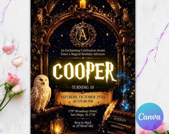 Wizards Witches Birthday Invitation, Magical School Wizardry Birthday Party Invitation, Editable Invite Printable Template Digital CANVA