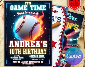 Baseball Birthday Party Invitation, Baseball Invites, Swing on Over, Rookie of the Year, Sports Birthday Invitation, Baseball Invitation