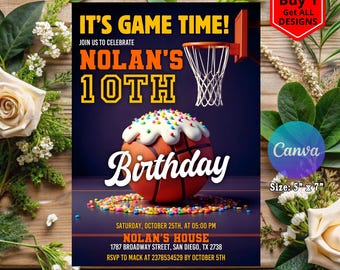 Editable Basketball Birthday Invites, Basketball Printable Sports Theme Invitations for Kids Birthday Fun Basketball Invite, Basketball Drip