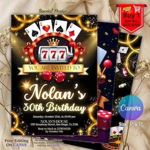 Casino Birthday Invitation Editable Casino Theme Birthday Invitation Casino Poker Engagement Birthday Party, Casino Invitation