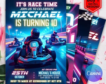 Go Kart Birthday Invitation Template, Racing Birthday Evite, Boys Birthday, Go-Kart Party Digital Download, Editable Invite, Canva