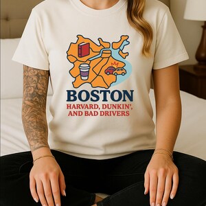 Chemise Boston Harvard Dunkin, t-shirt Comfort Colors® 1717, carte de la ville amusante, t-shirt du Massachusetts, cadeau local de la Nouvelle-Angleterre