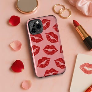 iPhone & Samsung | Red Kiss Lips Phone Case | Cute Print Cover for iPhone 15 14 13 12 Pro Max | Trendy Girly Aesthetic Gift