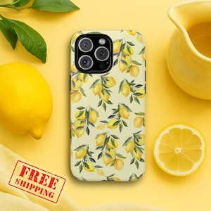 Zitrone iPhone & Samsung Hülle | Frisches Gelbes Fruchtmuster | Sommer Aquarell Zitrus Design | Matt oder glänzend | Botanisches Accessoire Geschenk