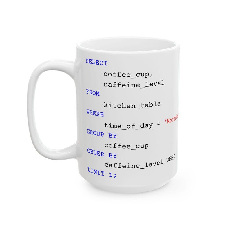Ich sql Code Tasse | Lustiges Geschenk für Programmierer, Datenanalytiker, Coder | Witzige Keramiktasse, Buchhalter Geschenk, Tech Humor Bild 2