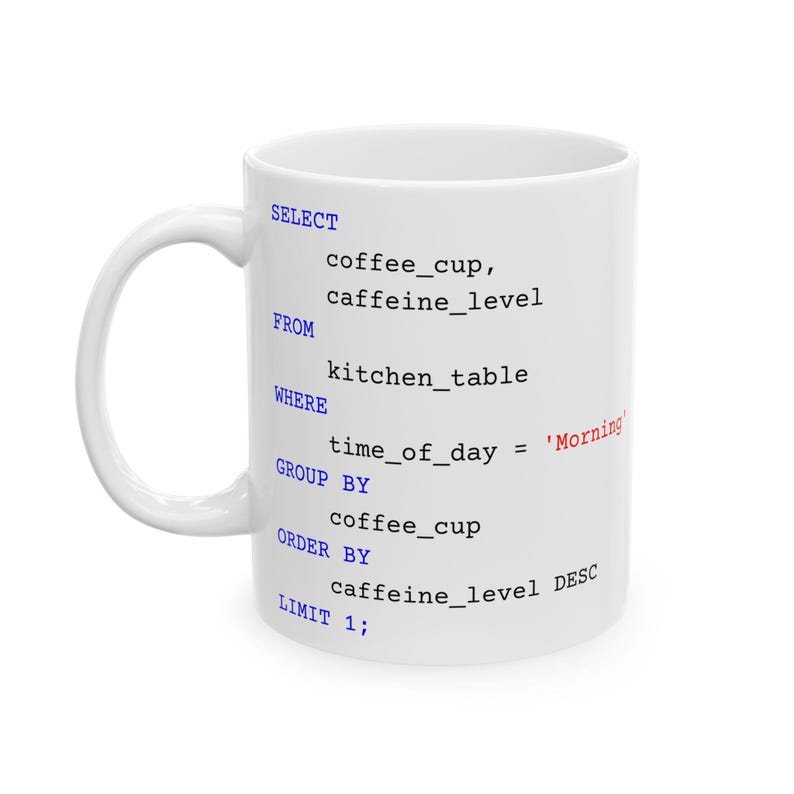 Ich sql Code Tasse | Lustiges Geschenk für Programmierer, Datenanalytiker, Coder | Witzige Keramiktasse, Buchhalter Geschenk, Tech Humor Bild 1