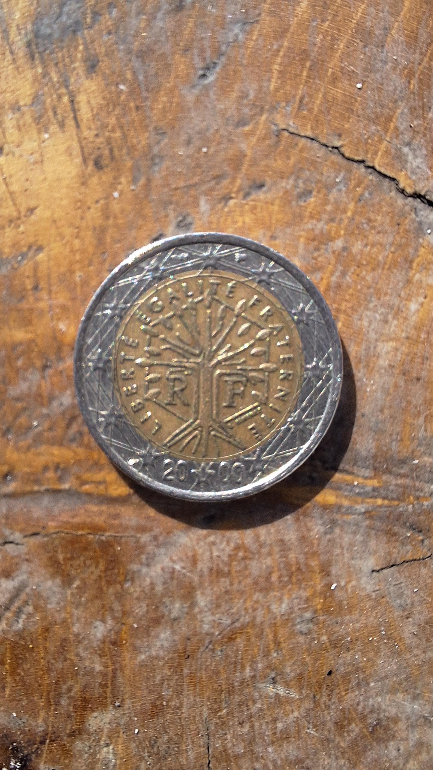 2002年フランス2ユーロ硬貨 - RF 印刷ミス、中央ずれ - 希少