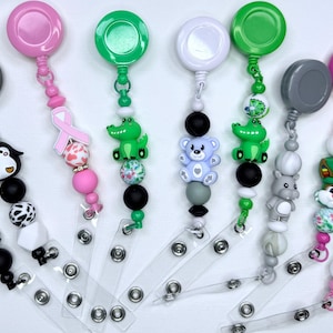 Beaded ID Badge Retractable Card Holders, Beaded Retractable Badge Clips, Beaded ID Photo Card Holder, Beaded ID Badge Reels, Teachers Gift