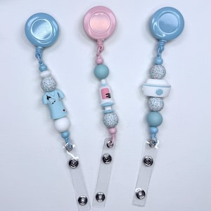 Beaded ID Badge Retractable Card Holders, Beaded Retractable Badge Clips, Beaded ID Photo Card Holder, Beaded ID Badge Reels, Nurse, Teacher