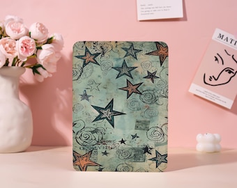 Vintage Green Stars Personalization Kindle 12 2024 Case,Kindle 8/10/11 Cover,Kindle Colorsoft Case,Kindle Paperwhite Case with Strap,Gift