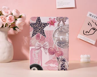 Pink Leopard Print Collage Personalization Kindle 12 2024 Case,Kindle 8/10/11 Cover,Kindle Colorsoft Case,Kindle Paperwhite Case with Strap