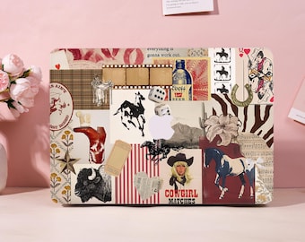 Retro Cow Girl Collage MacBook Case for Pro 14 A3434 M5 MacBook Air 15 13,MacBook Pro 16 14 inch,M4 M3 M2,Apple Laptop Protective Cover,Gift