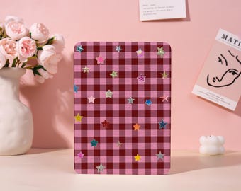 Vintage Plaid Stars Personalization Kindle 12 2024 Case,Kindle 8/10/11 Cover,Kindle Colorsoft Case,Kindle Paperwhite Case with Strap,Gifts