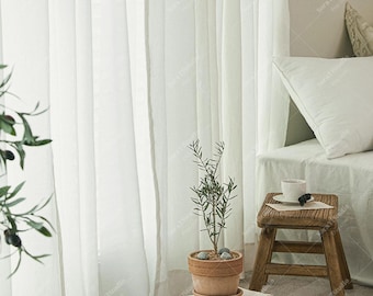Cotton Semi Blackout Curtains, Rustic Light Filtering Drapes, Natural Window Panel