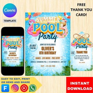 Animated Pool Party Evite: Summer Birthday Text Invitation (5x7 Digital Download)