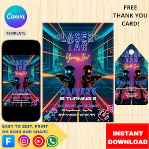 Neon Laser Tag Birthday Invitation: Editable Party Invite (5x7 Digital Download)