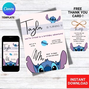 Stitch Birthday Invitation Printable | Lilo & Stitch Party Invite Digital Download | Cute Kids Birthday Invitation Template