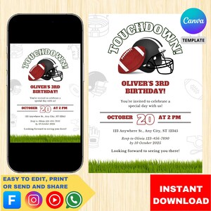 EDITABLE Football Invitation, Football Birthday Party Invitation Printable, Football It&#39;s Game Time Invitation, Sports Party Digital Invite